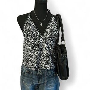 Daisy Fuentes Stylish Black and White Geometric Women's Top, Size 14